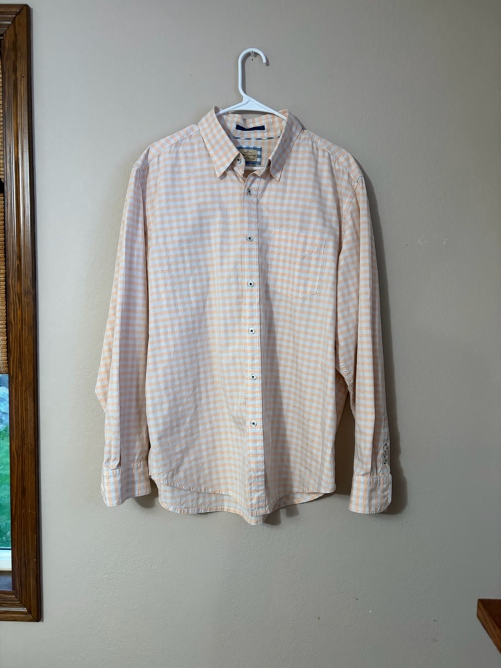 Tommy Bahama mens xl long sleeve Orange White Gingham Long Sleeved Shirt